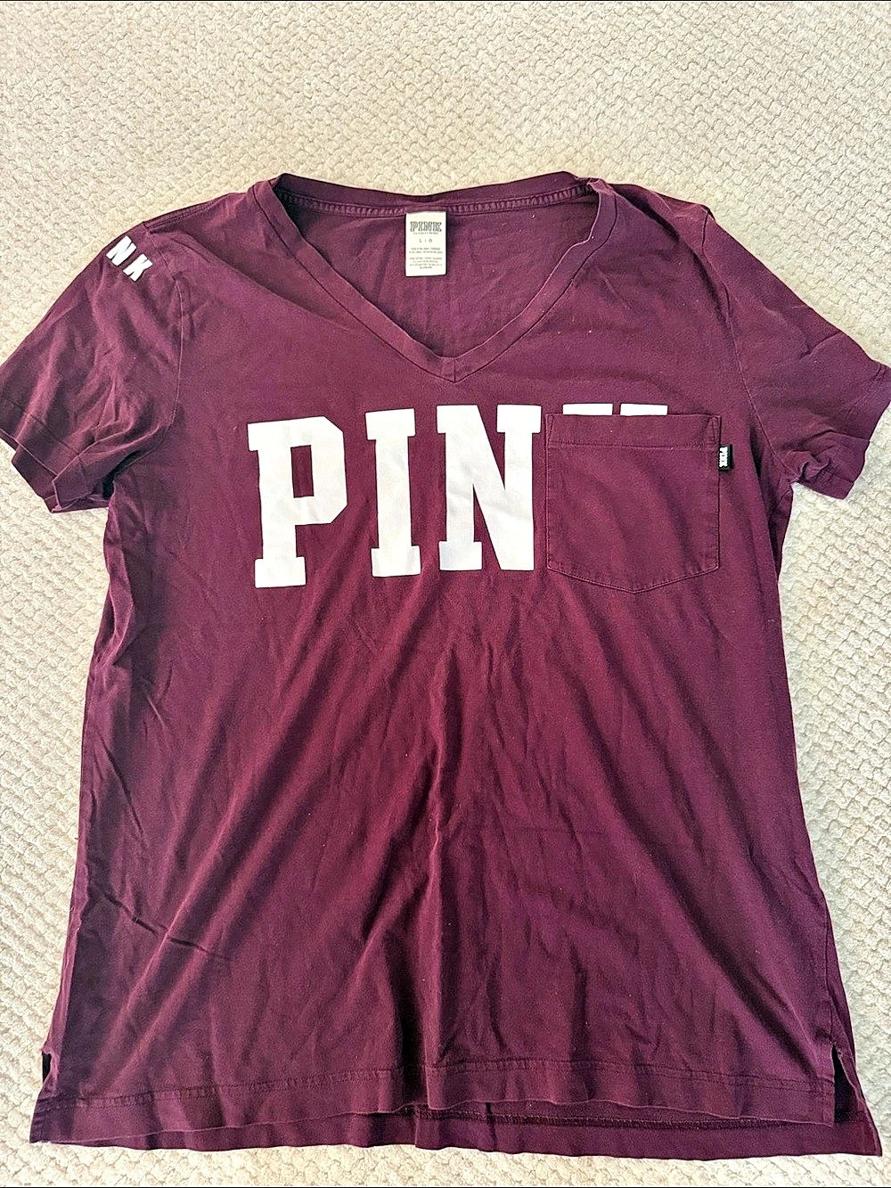 Victoria's Secret PINK Logo Pocket Tee Burgundy Large
